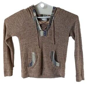 Skonhet Woman's Hoodie Jacket Med. Beige Boho Long Sleeve Lace Up Drawstring